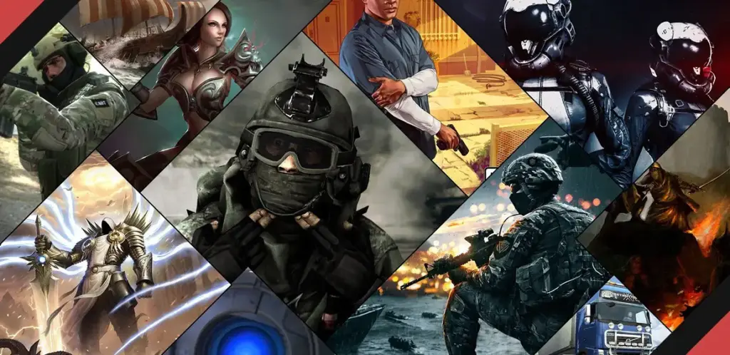 Collage van populaire videogames die in de club worden aangeboden.