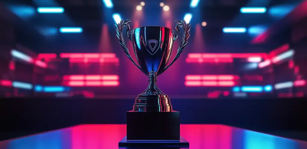 De gouden kuyok van de winnaar staat op tafel.